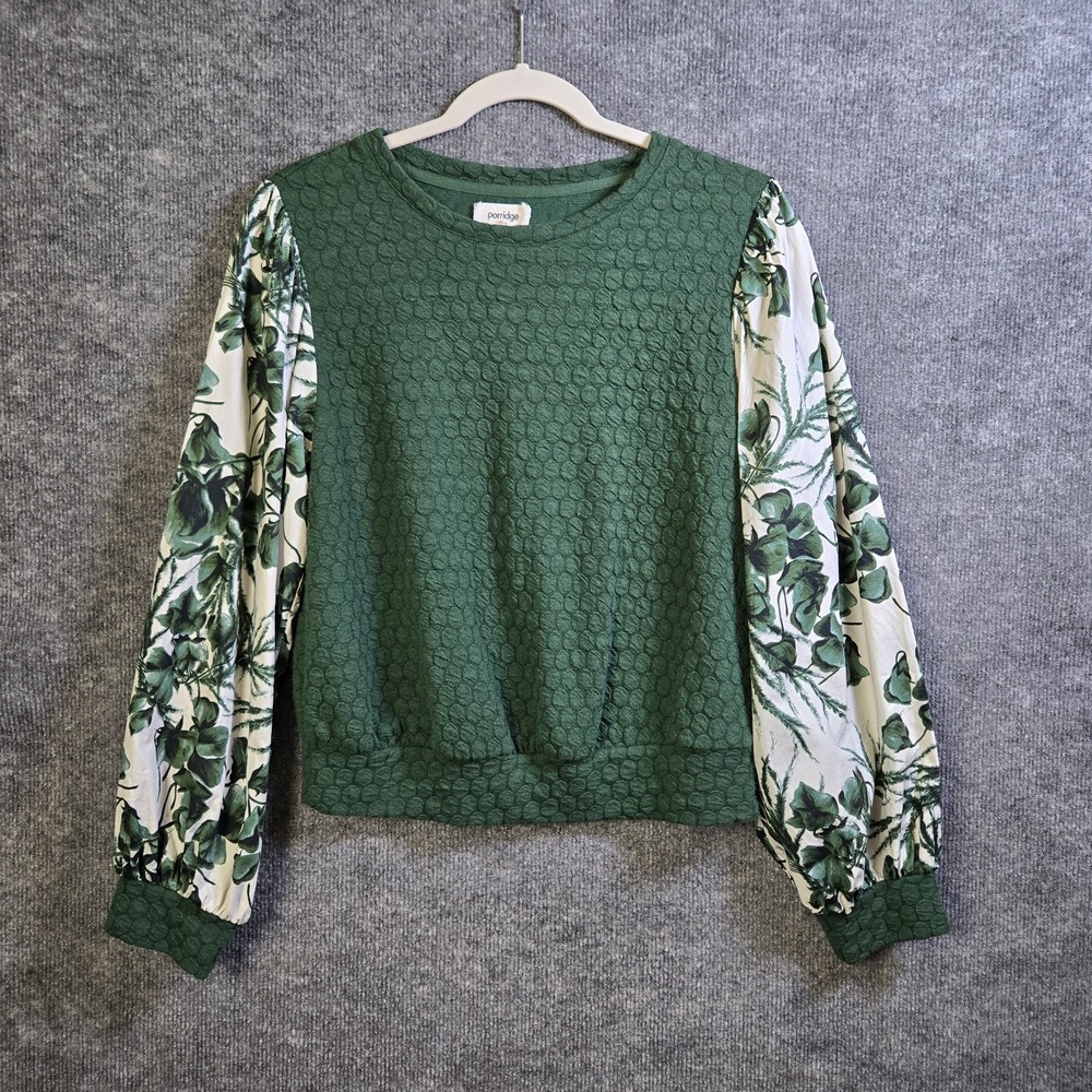 Porridge Pullover Women S Forest Green Honeycomb Puff Sleeve Elevated Streetwear